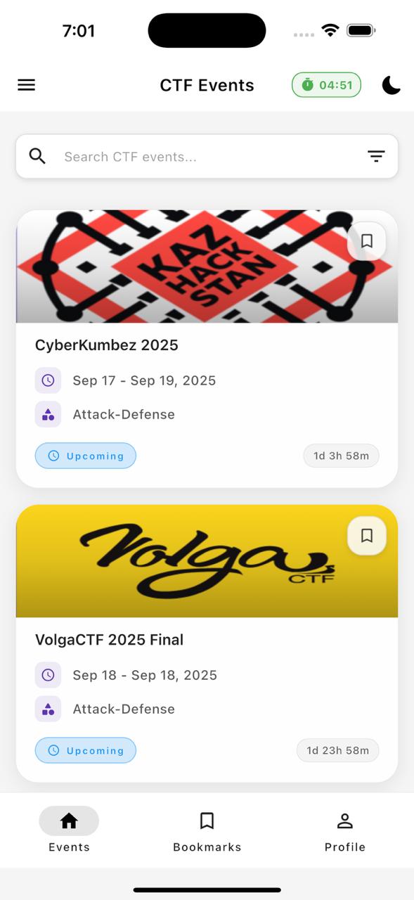 CTF Events Home Screen